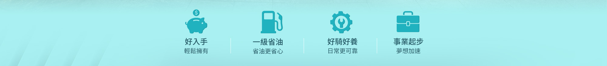 K1E 125 四大特色介紹:好入手,輕鬆擁有;一級省油,省油更省心;好騎好養,日常更可靠;事業起步,夢想加速。